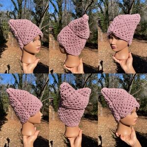 Rose Fume Crochet Cat Beanie